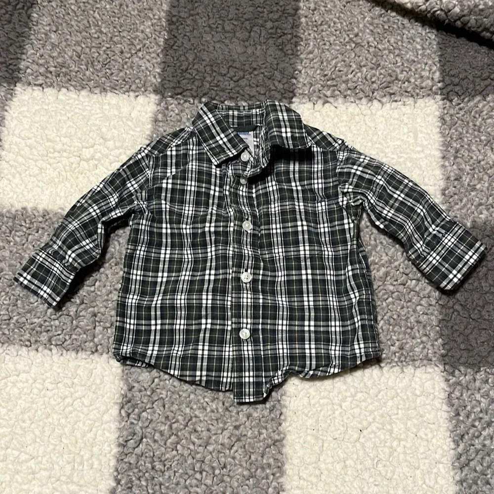 Gymboree Green Blue Plaid Button Up Shirt Size 3-6 months
